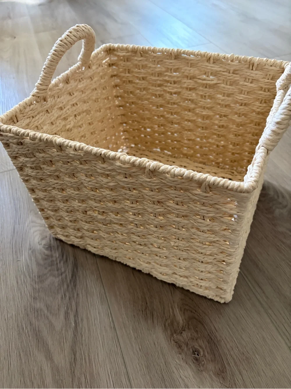 Natural Woven Storage Basket with Handles - Cream